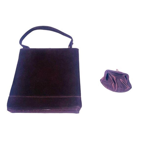 Vintage 60s Mod Brown Velour Purse Handbag Kiss Lock Coin Purse - Picture 2 of 8